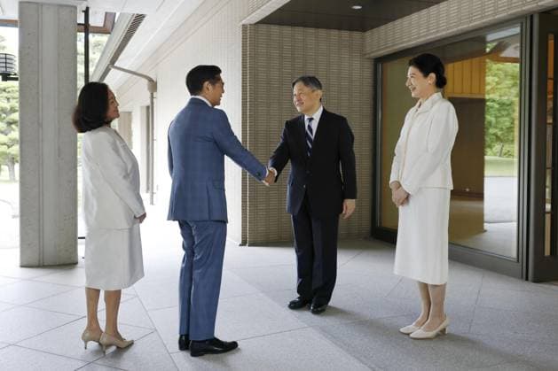 Philippine President Marcos Jr. in Japan Philippine President Ferdinand Marcos Jr. (2nd from L) and his wife, Louise Araneta-Marcos (far L), visit the Imperial Palace in Tokyo on May 29, 2026, to say farewell to Japanese Emperor Naruhito and Empress Masako following a state visit to Japan.  A14AA0005617119P