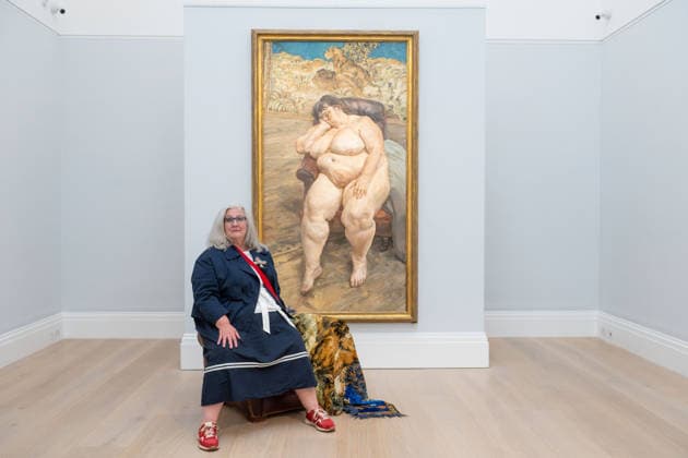May 29, 2026, London, England, United Kingdom: SothebyÃ¢â‚¬â ¢s presents Lucian FreudÃ¢â‚¬â ¢s Ã¢â‚¬ËœSleeping by the Lion CarpetÃ¢â‚¬â ¢ (est. GBP25-35 million) in London, alongside the paintingÃ¢â‚¬â ¢s sitter SUE TILLEY. The work, part of FreudÃ¢â‚¬â ¢s final major portrait series, will be on view until June 23 before auction on June 24 as part of the Lewis Collection. London United Kingdom - ZUMAk172 20260529_zip_k172_006 Copyright: xThomasxKrychx