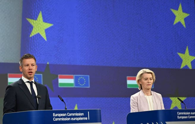 Peter Magyar - Ursula von der Leyen joint press conference in Brussels BRUSSELS, BELGIUM - MAY 29: Hungarian Prime Minister Peter Magyar and European Commission President Ursula von der Leyen hold a joint press conference in Brussels, Belgium, on May 29, 2026. Dursun Aydemir Anadolu Brussels Belgium. Editorial use only. Please get in touch for any other usage.  Copyright: x2026xAnadoluxDursunxAydemirx