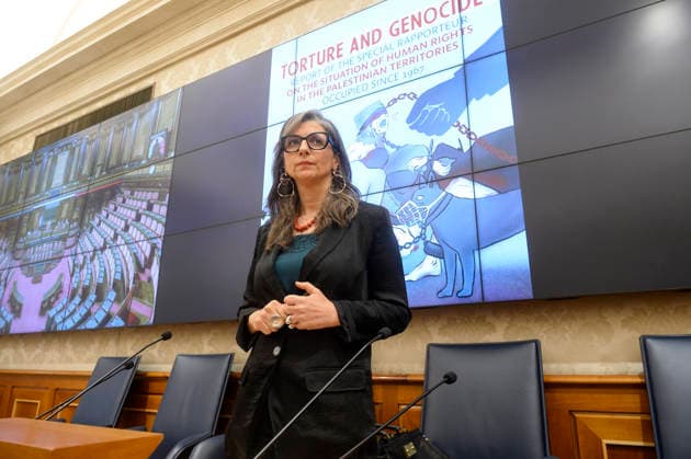 IPA85160415 - Rome Senate presentation of UN special rapporteur s report on the occupied Palestinian territories, pictured is Francesca Albanese  Copyright: xSTEFANOxCAROFEIx xSTEFANOxCAROFEIx xFOTOGRAMMAx 85160415