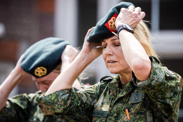 29-05-2026 Queen Maxima receiving her beret during her military training to become a reservist with the Royal Netherlands Army at the KMA in Breda. Â  Copyright: xPPEx