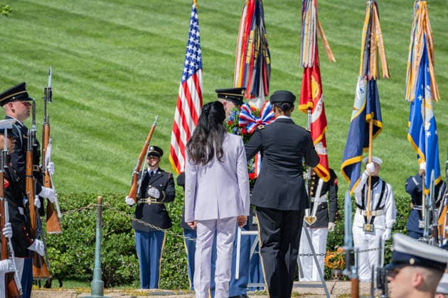 May 29, 2026, Arlington, Virginia, United States: A ceremonial wreath is laid at the gravesite of President JOHN F. KENNEDY during a wreath-laying ceremony marking what would have been his 109th birthday at Arlington National Cemetery. Arlington United States - ZUMAk206 20260529_znp_k206_011 Copyright: xMattxKaminskyx