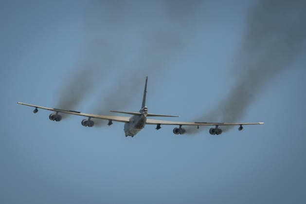 May 29, 2026, Arlington, Virginia, Unites States: A U.S. Air Force B-52 Stratofortress performs a ceremonial flyover during burial services for a World War II veteran at Arlington National Cemetery. Arlington Unites States - ZUMAk206 20260529_znp_k206_031 Copyright: xMattxKaminskyx