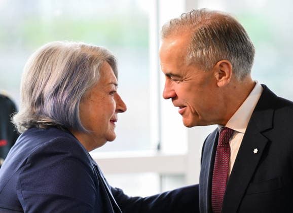 May 29, 2026, Ottawa, On, Canada: Prime Minister Mark Carney embraces former Governor General Mary Simon at an event celebrating her legacy and announcing funding to the Rideau Hall foundation in her name in Ottawa, on Friday, May 29, 2026. Ottawa Canada  - ZUMAc35_ 20260529_zaf_c35_017 Copyright: xTimxAustenx