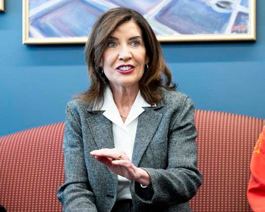 May 29, 2026, New York City, New York, United States: New York State Governor KATHY HOCHUL (D) speaking in her office in New York City about overreach by ICE (Immigration and Customs Enforcement) and new related state laws to protect people in New York. New York City United States - ZUMAb161 20260529_aap_b161_001 Copyright: xMichaelxBrochsteinx