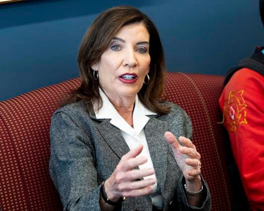 May 29, 2026, New York City, New York, United States: New York State Governor KATHY HOCHUL (D) speaking in her office in New York City about overreach by ICE (Immigration and Customs Enforcement) and new related state laws to protect people in New York. New York City United States - ZUMAb161 20260529_aap_b161_003 Copyright: xMichaelxBrochsteinx