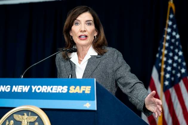 May 29, 2026, New York City, New York, United States: New York State Governor KATHY HOCHUL (D) speaking at a press conference in her office in New York City about overreach by ICE (Immigration and Customs Enforcement) and new related state laws to protect people in New York. New York City United States - ZUMAb161 20260529_aap_b161_004 Copyright: xMichaelxBrochsteinx