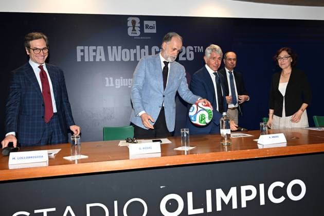 IPA85167243 - Rome : Olympic Stadium Press Room . Presentation FIFA World Cup 2026 . In the photo : Marco Lollobrigida,Giampaolo Rossi,Andrea Abodi  Copyright: xMaurizioxD Avanzox xMaurizioxDxAvanzox 85167243