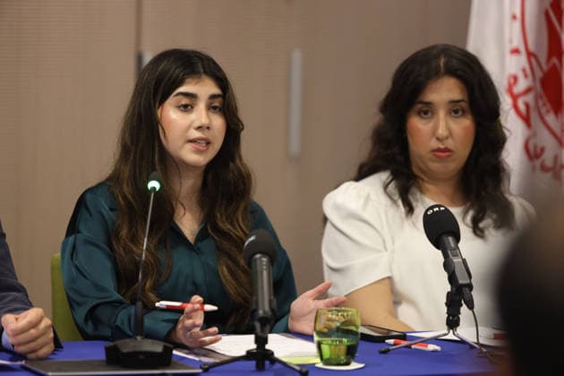 May 29, 2026, Brussels, Belgium: Rosa Zaraei, a postgraduate in international politics and human rights activist in London, delivers her opening remarks at the panel table. Representatives of Iranian youth communities from across Europe gathered for a press conference in Brussels titled Iran: Wave of Political Executions The EU™s Responsibility & Policy Options. During the event, human rights activists and youth association leaders presented a joint statement signed by over 1,000 young Iranians calling on the European Union to halt political executions in Iran, recognize the Iranian people s right to democratic change, and support the upcoming international demonstration in Paris on June 20. Brussels Belgium  - ZUMAs197 20260529_aaa_s197_158 Copyright: xSiavoshxHosseinix