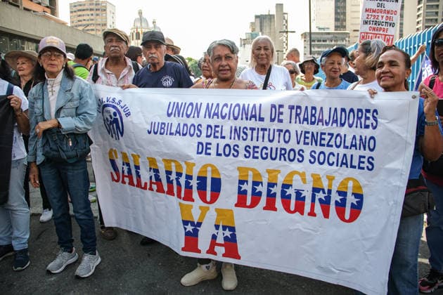 Retirees protest in Caracas on Senior Citizens’ Day over living conditions CARACAS, VENEZUELA - MAY 29: Retirees and pensioners gather at the corner of Salas Street on Senior Citizens’ Day to protest and demand improved living conditions, including a fair increase in pensions and access to essential social benefits, in Caracas, Venezuela, on May 29, 2026. Representatives from various sectors, including education, health, and universities, submit formal complaints and documents calling for dignified pensions, improved healthcare, and recovery of purchasing power. Diko Betancourt Anadolu Caracas Venezuela. Editorial use only. Please get in touch for any other usage.  Copyright: x2026xAnadoluxDikoxBetancourtx