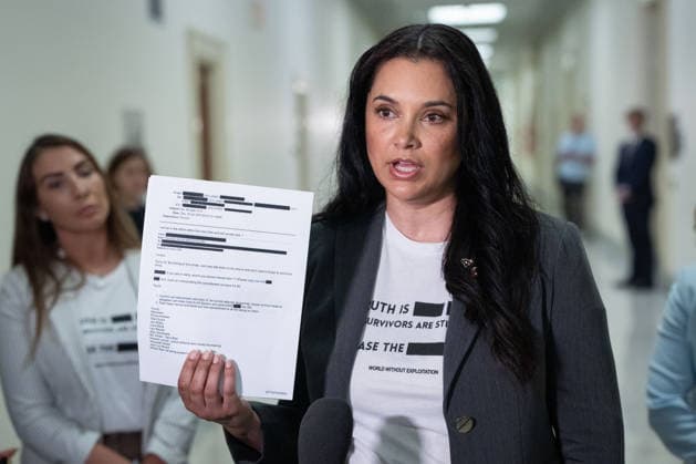 Sharlene Rochard, a victim of Jeffrey Epstein s sex trafficking ring, gives remarks to the media outside of a closed-door House Oversight Committee hearing in the Rayburn House Office Building near the U.S. Capitol in Washington, DC on Friday, May 29, 2026. Former Attorney General Pam Bondi is delivering closed testimony on the Department of Justice s handling of the Jeffrey Epstein files.  WAP202605290552 AARONxSCHWARTZ