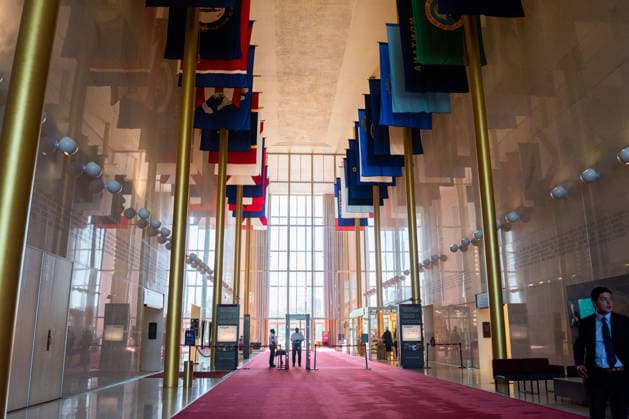 The interior of the Donald J. Trump and John F. Kennedy Center for the Performing Arts in Washington, DC on Friday, May 29, 2026. A federal judge ruled that President Trump overstepped his authority by renaming the Kennedy Center after himself, ordering Trump s name to be removed and reversing a decision to close the performing arts center for renovations.  WAP20260529140 AARONxSCHWARTZ