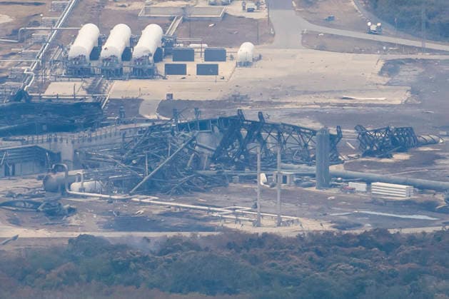 May 29, 2026, Cape Canaveral, Florida, USA: In an aerial view, the destroyed launch pad of Blue Origin on May 29, 2026 in Cape Canaveral Space Force Station, Florida. TheNew Glenn rocket exploded during a static fire test conducted at 9:00 p.m. EDT on May 28, 2026 ahead of its planned launch. Cape Canaveral USA - ZUMAb268 20260529_znp_b268_003 Copyright: xJenniferxBriggsx