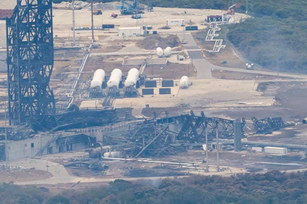 May 29, 2026, Cape Canaveral, Florida, USA: In an aerial view, the destroyed launch pad of Blue Origin on May 29, 2026 in Cape Canaveral Space Force Station, Florida. TheNew Glenn rocket exploded during a static fire test conducted at 9:00 p.m. EDT on May 28, 2026 ahead of its planned launch. Cape Canaveral USA - ZUMAb268 20260529_znp_b268_005 Copyright: xJenniferxBriggsx