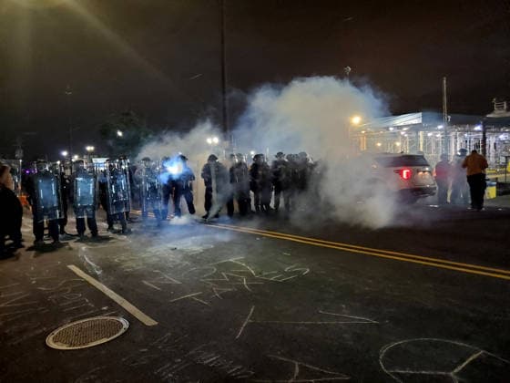 May 29, 2026, Newark, New Jersey, USA: Newark, New Jersey May 30,.2026.. Ice detention Center at Deleany Hall in Newark N.j..Ice Agents stand guard in front of the detention center to block activists from disrupting the detention process..New Jersey State Police in riot gear try and disperse the protestors. The New Jersey State Police.Used pepper spray, Flash Bang grenades,.shot rubber projectiles to Newark USA - ZUMAct2_ 20260529_faf_ct2_114 Copyright: xBrucexCotlerx