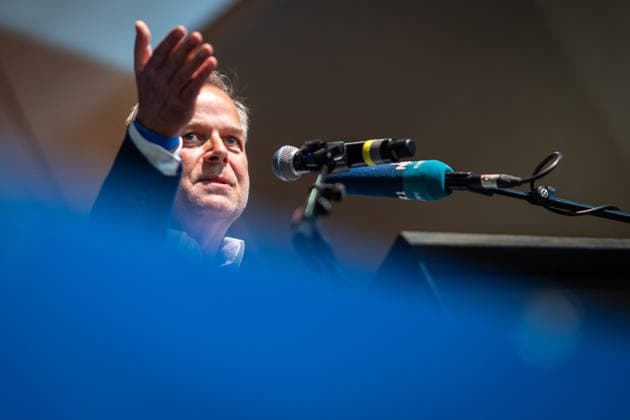 Leif-Erik Holm, Landesvorsitzender und Spitzenkandidat zur Landtagswahl. hält die Eröffnungsrede vor dem Landesparteitag;Landesparteitag AfD Mecklenburg-Vorpommern in Grimmen, Grimmen Mecklenburg-Vorpommern Deutschland Kulturhaus Treffpunkt Europas *** Leif Erik Holm, state chairman and top candidate for the state parliamentary elections gives the opening speech before the state party conference AfD Mecklenburg-Vorpommern state party conference in Grimmen, Grimmen Mecklenburg-Vorpommern Germany Kulturhaus Treffpunkt Europas