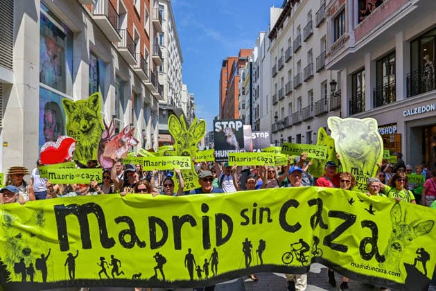 May 30, 2026, Madrid, Madrid, SPAIN: Participants attend the Madrid Without Hunting demonstration held in Callao Square, Madrid, advocating for wildlife protection and promoting urban spaces free from hunting activities. Madrid SPAIN - ZUMAz108 20260530_znp_z108_004 Copyright: xRichardxZubelzux