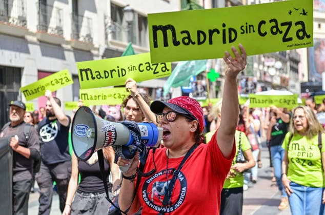 May 30, 2026, Madrid, Madrid, SPAIN: Participants attend the Madrid Without Hunting demonstration held in Callao Square, Madrid, advocating for wildlife protection and promoting urban spaces free from hunting activities. Madrid SPAIN - ZUMAz108 20260530_znp_z108_005 Copyright: xRichardxZubelzux