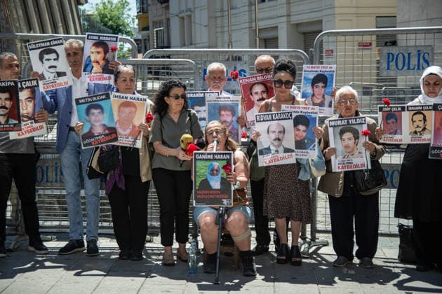 May 30, 2026, Istanbul, Istanbul, Turkey: Relatives of victims of enforced disappearances gather during the 1105th weekly vigil of the Saturday Mothers at Galatasaray Square in Istanbul, Turkey, on May 30, 2026. Families spent another holiday searching for answers about their missing loved ones and demanding truth, justice, and accountability. During a press statement, participants asked authorities to clarify the fate and whereabouts of those who disappeared in custody and reiterated their call for an end to impunity. The Saturday Mothers have continued their peaceful struggle for decades to uncover the fate of forcibly disappeared individuals in Turkey. Istanbul Turkey - ZUMAt171 20260530_zip_t171_026 Copyright: xAbdullahxTepelix
