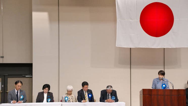 Japan s Prime Minister Sanae Takaichi speaks during the Rally of families of victims kidnapped by North Korea in Tokyo, Japan on Saturday, May 30, 2026.  TKP2026053009 KEIZOxMORI