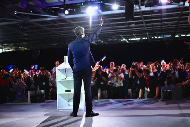 Gabriel Attal Meeting in Paris - France Gabriel Attal the 2027 presidential candidate for the Horizon political party delivering a speech to his audience with the slogan the power to act displayed on his lectern during the launch of his campaign in Paris in France on May 30, 2026. Photo by Franck Castel ABACAPRESS.COM Paris France  Copyright: xCastelxFranck ABACAx