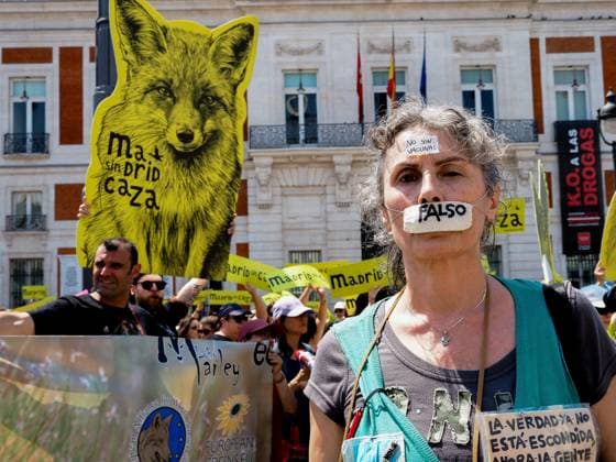 May 30, 2026, Madrid, Madrid, Spain: MADRID, SPAIN - MAY 30: Animal rights groups march through the center of Madrid to Puerta del Sol, demanding an end to hunting practices in Spain. Madrid Spain - ZUMAh199 20260530_zip_h199_002 Copyright: xAaronxHerediax