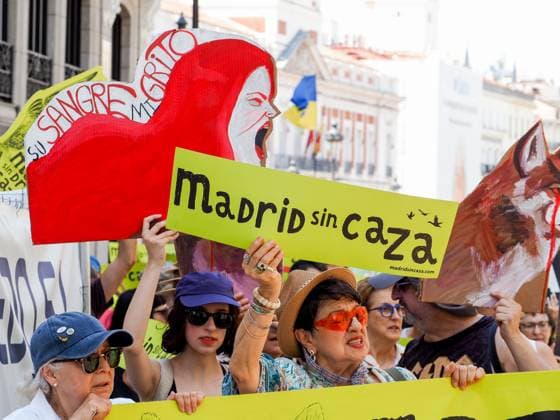 May 30, 2026, Madrid, Madrid, Spain: MADRID, SPAIN - MAY 30: Animal rights groups march through the center of Madrid to Puerta del Sol, demanding an end to hunting practices in Spain. Madrid Spain - ZUMAh199 20260530_zip_h199_004 Copyright: xAaronxHerediax