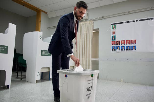 (260530) -- VALLETTA, May 30, 2026 -- Head of the Nationalist Party Alex Borg casts his ballot during the parliamentary election at a polling station in Gozo, Malta, May 30, 2026. Malta held a snap parliamentary election on Saturday, with the ruling Labour Party widely expected to secure a fourth consecutive term in office. (Photo by Xinhua) MALTA-PARLIAMENTARY ELECTION-VOTING JonathanxBorg 