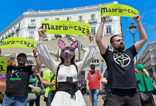 May 30, 2026, Madrid, Spain: Participants attend the Madrid Without Hunting demonstration held in Callao Square, Madrid, advocating for wildlife protection and promoting urban spaces free from hunting activities. Madrid Spain  - ZUMAz108 20260530_znp_z108_010 Copyright: xRichardxZubelzux