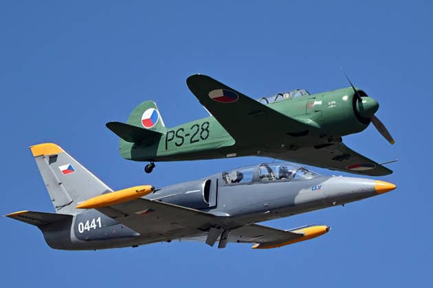 May 30, 2026, Czech Republic: Jakovlev Jak-11 and L-39C Albatros of LOM Praha performing at the Aviaticka airshow in Hradec Kralove, Czech Republic on May 30, 2026. Czech Republic - ZUMAr156 20260530_aap_r156_069 Copyright: xSlavekxRutax