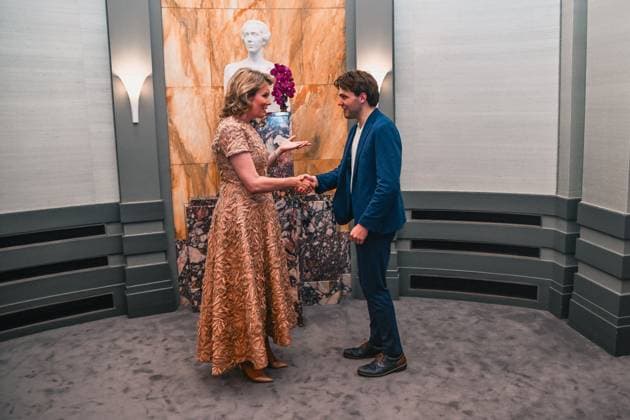 Queen Mathilde of Belgium and the winner Ettore Pagano of Italy pictured after the final of the 2026 Queen Elisabeth Cello Competition, at the Brussels Bozar concert hall, Saturday 30 May 2026. This year s edition of the competition for career-starting musicians takes place from 4 to 30 May.  EMILExWINDAL 175504779