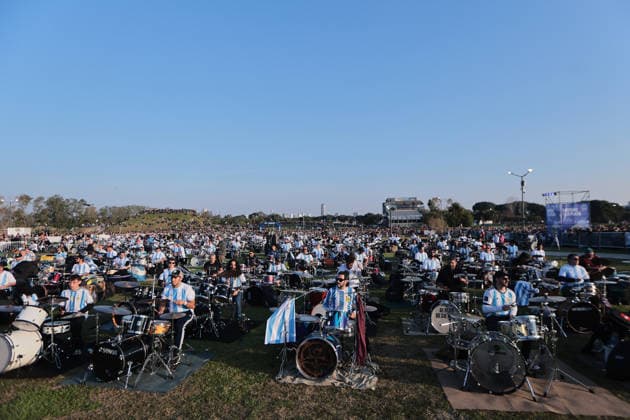 Drummers seek the Guinness World Record with more than 400 drums playing simultaneously in Buenos Aires BUENOS AIRES, ARGENTINA - MAY 30: More than 400 drummers perform simultaneously during the new edition of the Baterias a la Plaza festival at Parque Arroyo Vega in Buenos Aires, Argentina, on May 30, 2026. The event gathered musicians from across the country to share a unique open-air musical experience alongside influential figures of the Argentine drumming scene, as participants played synchronized patterns to create a collective soundscape. Luciano Gonzalez Anadolu Buenos Aires Argentina. Editorial use only. Please get in touch for any other usage.  Copyright: x2026xAnadoluxLucianoxGonzalezx