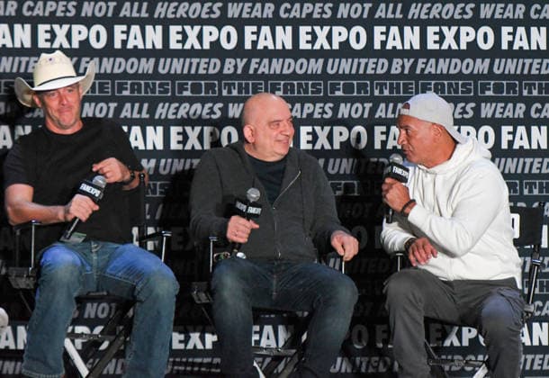 May 30, 2026, Philadelphia, Pennsylvania, United States: Actors BRENDAN WAYNE, JONNY COYNE, and TEMUERA MORRISON, participate in a fan Q&A the Philadelphia FanExpo held at the Philadelphia Convention Center in downtown Philadelphia PA Philadelphia United States - ZUMArf1_ 20260530_zaf_rf1_090 Copyright: xRickyxFitchettx