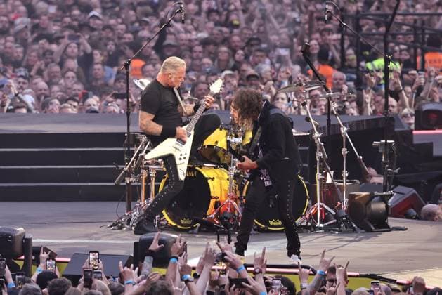 30.05.2026, Metallica im Konzert live im Olympiastadion, Berlin, Sänger und Gitarrist James Hetfield, Kirk Hammet, Lars Ulrich, Robert Trujilo, Berlin *** 30 05 2026, Metallica in concert live at the Olympiastadion, Berlin, singer and guitarist James Hetfield, Kirk Hammet, Lars Ulrich, Robert Trujilo, Berlin