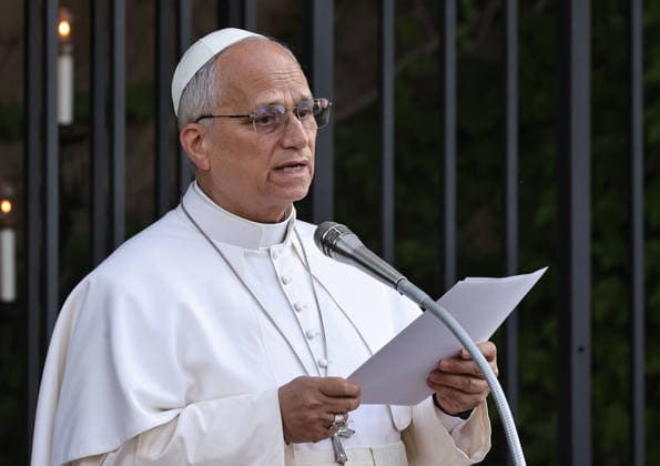 May 30, 2026. Vatican City - POPE LEO XIV leads the World Holy Rosary on the occasion of the conclusion of the Marian month inside the Vatican Gardens at the Vatican. EvandroInetti_via ZUMA Wire Vatican City State - ZUMAi15_ 20260530_zaf_i15_038 Copyright: xEvandroxInettix