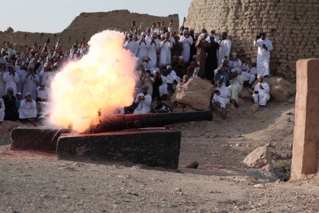 Fanja Azwa Festival in Oman FANJA, OMAN - MAY 30: Hundreds of people gather to take part in the traditional Fanja Azwa cultural event, a centuries-old celebration held during religious holidays, in Fanja, Ad Dakhiliyah region, Oman on May 30, 2026. The event, which has a history spanning more than 500 years, featured mass processions and performances of traditional Omani folk arts. The celebrations concluded with a ceremonial cannon firing. Shady Alassar Anadolu Fanja Oman. Editorial use only. Please get in touch for any other usage.  Copyright: x2026xAnadoluxShadyxAlassarx