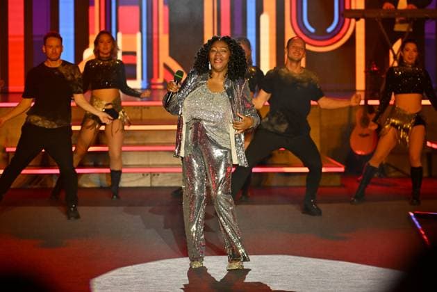 30.05.2026, STARnacht am Neusiedler See im Burgenland (AUT), Seebühne Mörbisch, Im Bild: Boney M. feat. Liz Mitchell, *** 30 05 2026, STARnacht am Neusiedler See in Burgenland AUT , Seebühne Mörbisch, in the picture Boney M feat Liz Mitchell,