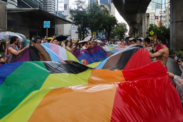Bangkok Pride Parade in Thailand - 31 May 2026 Participants march with rainbow flags during the Bangkok Pride Parade 2026 on Silom Road. Bangkok Thailand Copyright: xSeksanxRochanametakulx xSOPAxImagesx IMG_5432