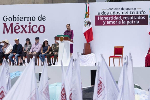 Mexican President Claudia Sheinbaum delivers national report in Mexico City MEXICO CITY, MEXICO - MAY 31: Mexican President Claudia Sheinbaum speaks during her national address, at the Monument to the Revolution, in Mexico City, Mexico on May 31, 2026. Thousands of supporters gathered to attend President Claudia Sheinbaum s national report, which was simultaneously broadcast on screens in public squares across the country, marking two years since the presidential election. Alejandro Aguilar Lopez Anadolu Mexico City Mexico. Editorial use only. Please get in touch for any other usage.  Copyright: x2026xAnadoluxAlejandroxAguilarxLopezx