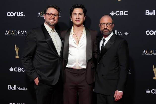 May 31, 2026, Toronto, On, CANADA: Heated Rivalry co-star Hudson Williams, centre, poses with show creator Jacob Tierney, left, and producer Brendan Brady on the red carpet at The Canadian Screen Awards in Toronto on Sunday, May 31, 2026. Toronto CANADA  - ZUMAc35_ 20260531_zaf_c35_025 Copyright: xChrisxYoungx