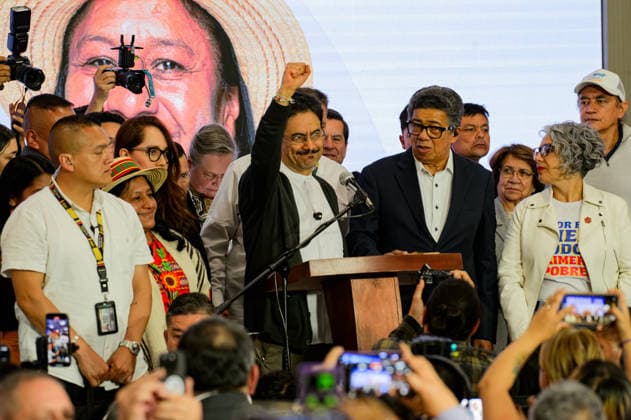 May 31, 2026, Bogota, Bogota D.C, Colombia: Colombian left-wing presidential candidate Ivan Cepeda along his running mate Aida Quilcue give a speech after the results of the first run of the 2026 presidential elections in Bogota, Colombia May 31, 2026. Bogota Colombia - ZUMAvp1_ 20260531_zia_vp1_056 Copyright: xSebastianxBarrosx