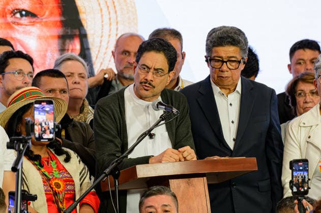 May 31, 2026, Bogota, Bogota D.C, Colombia: Colombian left-wing presidential candidate Ivan Cepeda along his running mate Aida Quilcue give a speech after the results of the first run of the 2026 presidential elections in Bogota, Colombia May 31, 2026. Bogota Colombia - ZUMAvp1_ 20260531_zia_vp1_048 Copyright: xSebastianxBarrosx