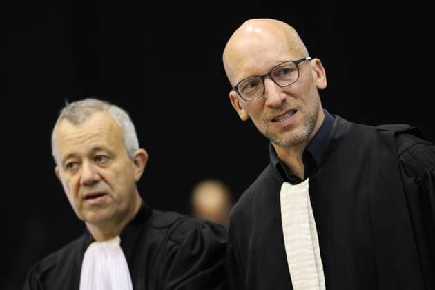 Lawyer Frank Discepoli, defending P. Falzone and Lawyer Stephane Denauve pictured during the trial of P. and A. Falzone, at the Court of Appeal of Mons, on Monday 01 June 2026. The trial of the two men concerns the 2022 tragedy in Strepy-Bracquegnies, where a car plowed into a carnival parade around 5:00. Six people died at the scene, and a seventh months later in the hospital. P. Falzone is charged with seven murder and 81 attempted murder. A. Falzone with failure to render aid to a person in danger. This is the fifth week of this extraordinary trial, the pleadings started.  VIRGINIExLEFOUR 175597153