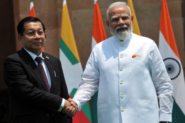 June 1, 2026, New Delhi, Delhi, India: Indian Prime Minister Narendra Modi shaking hand with Myanmar President Min Aung Hlaing during their meeting in Hyderabad House,in New Delhi, India, Monday, June 1, 2026, , INDIA New Delhi India - ZUMAb226 20260601_zip_b226_007 Copyright: xRavixBatrax