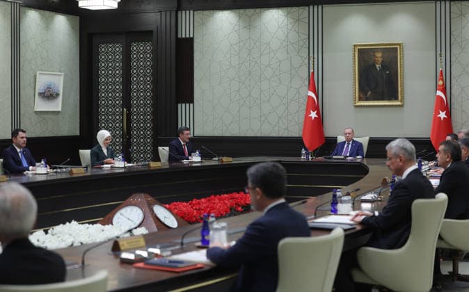 Turkish President Recep Tayyip Erdogan ANKARA, TURKIYE - JUNE 1: (----EDITORIAL USE ONLY MANDATORY CREDIT - TURKISH PRESIDENCY MUSTAFA KAMACI HANDOUT - NO MARKETING NO ADVERTISING CAMPAIGNS - DISTRIBUTED AS A SERVICE TO CLIENTS----) Turkish President Recep Tayyip Erdogan chairs a Presidential Cabinet meeting at the Presidential Complex in Ankara, Turkiye, on June 1, 2026. TUR Presidency Mustafa Kamaci Anadolu Ankara Turkey. Editorial use only. Please get in touch for any other usage.  Copyright: x2026xAnadoluxTURxPresidencyx xMustafaxKamacix