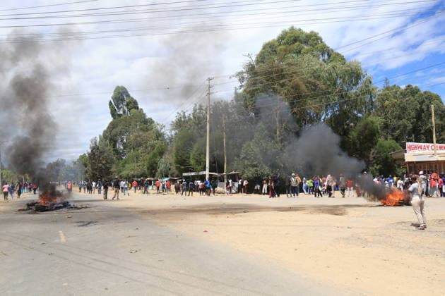 Protesters demonstrate the Ebola treatment center established or Americans in Kenya NANYUKI, KENYA - JUNE 1: Protesters march toward the entrance of Laikipia Air Base and chant slogans during a demonstration against plans to establish an Ebola quarantine facility for U.S. citizens diagnosed with Ebola in Nanyuki, Kenya, on June 1, 2026. Lucas Mukasa Anadolu Nanyuki Kenya. Editorial use only. Please get in touch for any other usage.  Copyright: x2026xAnadoluxLucasxMukasax