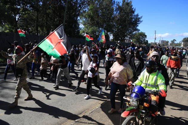 Protesters demonstrate the Ebola treatment center established or Americans in Kenya NANYUKI, KENYA - JUNE 1: Protesters march toward the entrance of Laikipia Air Base and chant slogans during a demonstration against plans to establish an Ebola quarantine facility for U.S. citizens diagnosed with Ebola in Nanyuki, Kenya, on June 1, 2026. Lucas Mukasa Anadolu Nanyuki Kenya. Editorial use only. Please get in touch for any other usage.  Copyright: x2026xAnadoluxLucasxMukasax