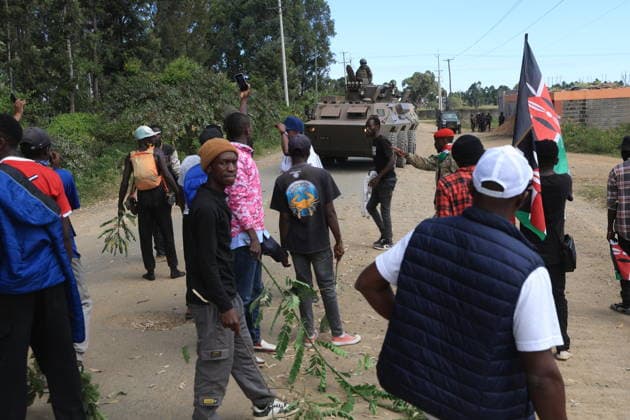 Protesters demonstrate the Ebola treatment center established or Americans in Kenya NANYUKI, KENYA - JUNE 1: Protesters march toward the entrance of Laikipia Air Base and chant slogans during a demonstration against plans to establish an Ebola quarantine facility for U.S. citizens diagnosed with Ebola in Nanyuki, Kenya, on June 1, 2026. Lucas Mukasa Anadolu Nanyuki Kenya. Editorial use only. Please get in touch for any other usage.  Copyright: x2026xAnadoluxLucasxMukasax