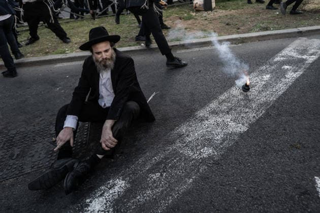 Ultra-Orthodox Jews protest mandatory military service in Jerusalem JERUSALEM - JUNE 1: Israeli police use stun grenades and mounted units to disperse ultra-Orthodox Jewish (Haredi) demonstrators protesting the detention of draft resisters and mandatory military service in West Jerusalem on June 1, 2026. Gathering at the Hamitarim Bridge, a major junction in the city, protesters condemned the arrest of nine Haredi men in Beit Shemesh a day earlier and blocked traffic, causing major disruptions before police moved to clear the roadway. Mostafa Alkharouf Anadolu Jerusalem Israel. Editorial use only. Please get in touch for any other usage.  Copyright: x2026xAnadoluxMostafaxAlkharoufx