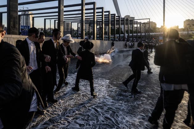 Ultra-Orthodox Jews protest mandatory military service in Jerusalem JERUSALEM - JUNE 1: Israeli police use stun grenades and mounted units to disperse ultra-Orthodox Jewish (Haredi) demonstrators protesting the detention of draft resisters and mandatory military service in West Jerusalem on June 1, 2026. Gathering at the Hamitarim Bridge, a major junction in the city, protesters condemned the arrest of nine Haredi men in Beit Shemesh a day earlier and blocked traffic, causing major disruptions before police moved to clear the roadway. Mostafa Alkharouf Anadolu Jerusalem Israel. Editorial use only. Please get in touch for any other usage.  Copyright: x2026xAnadoluxMostafaxAlkharoufx